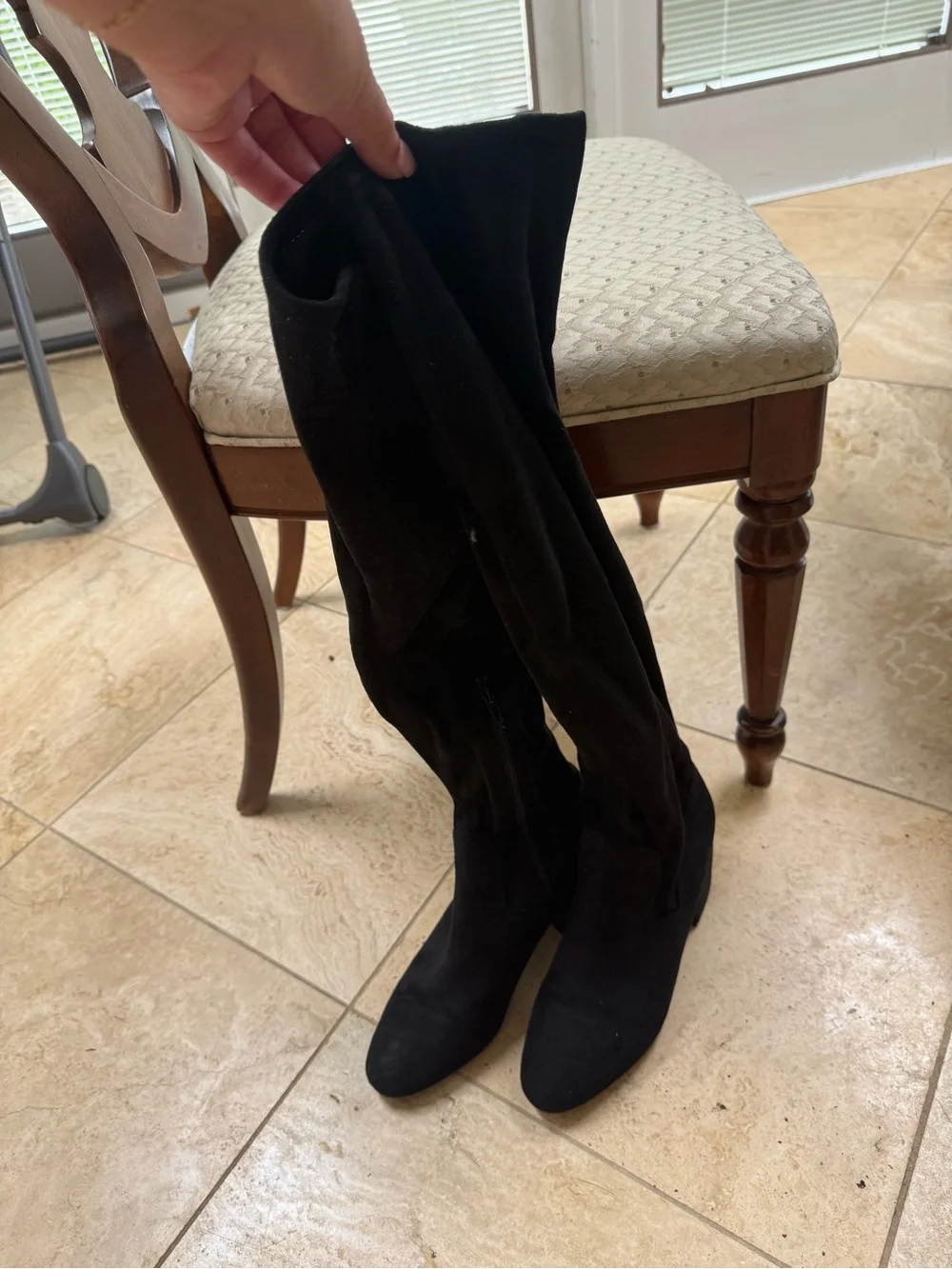 Women's Black Over-the-Knee Stretch Boots with Side Zip